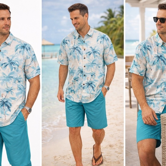 Caribbean Joe Other - Men's Large Button Down Silk Blend Shirt Tropical